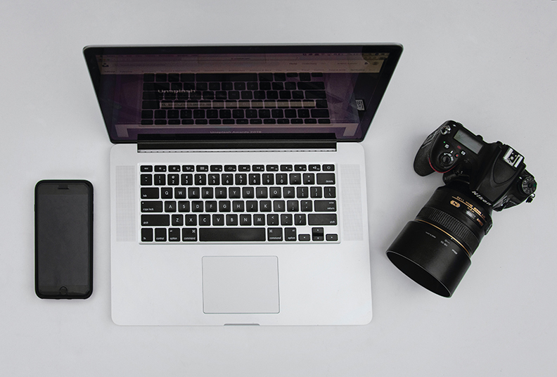 Phone, Camera, and Laptop