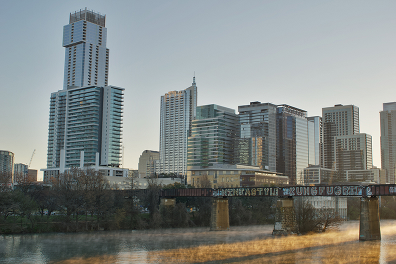 Austin Texas bridge with graffiti on it. 
