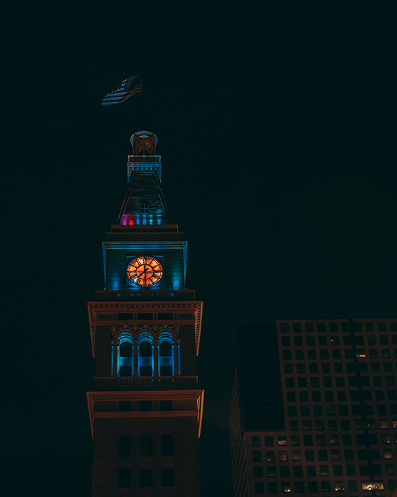 Clock Tower in Denver Colorado at Night