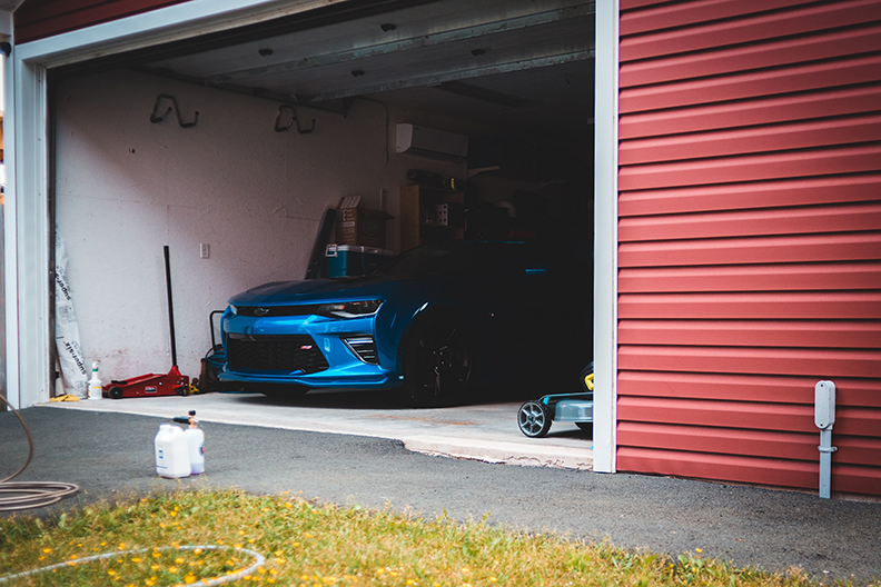 Garage With Blue Sports Car