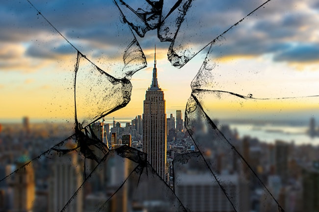 New York Empire State Building Viewed Through Shattered Glass