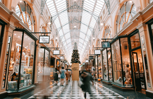 Mall where motion sensors chime when customers enter or leave a store