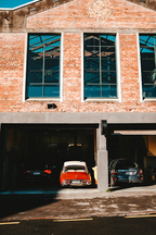 Cars in an open garage