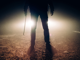 Burglar Holding Crowbar backlit by car lights.