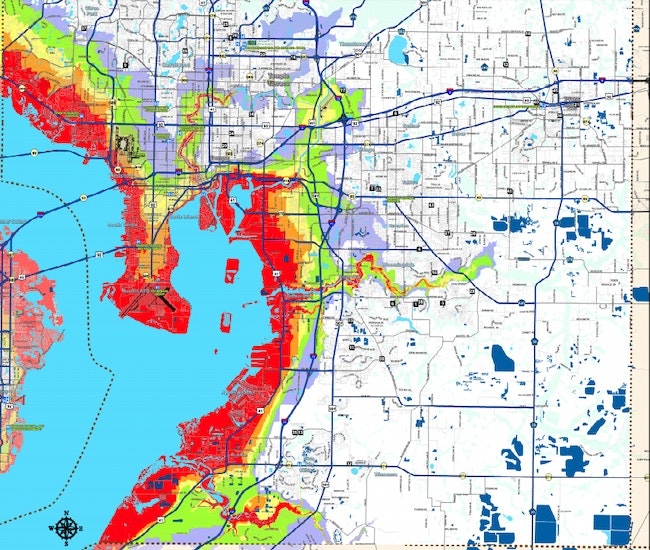 Hillsborough County Flood Zone Map. Red zones are the most prone to floods.