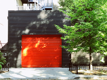 Red Garage Door and Driveway