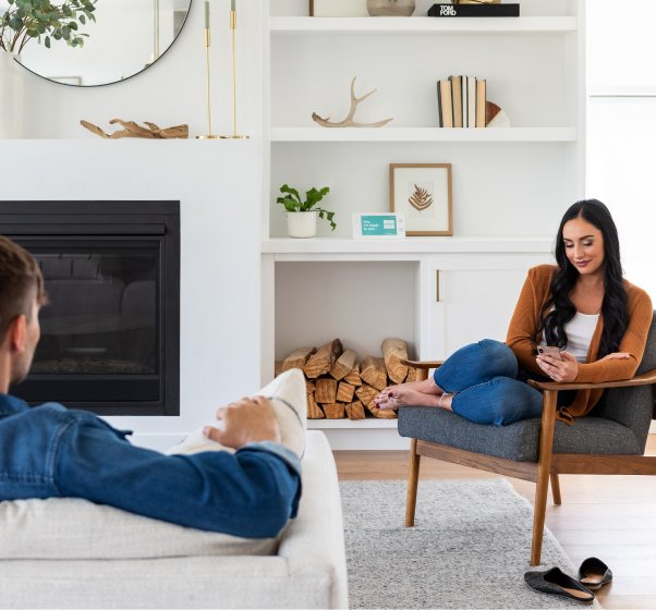 couple relaxing in living room