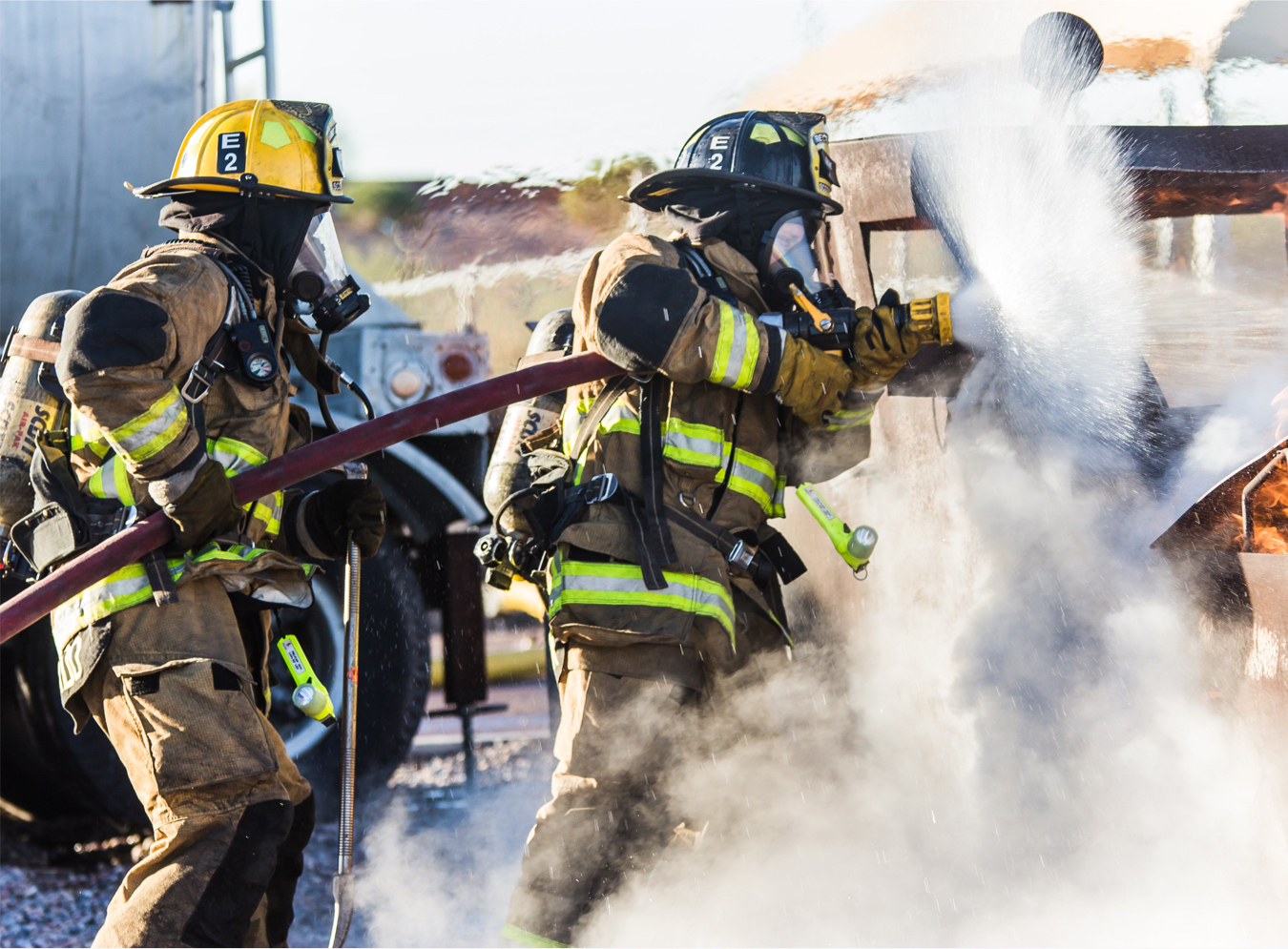fire fighters putting out fire