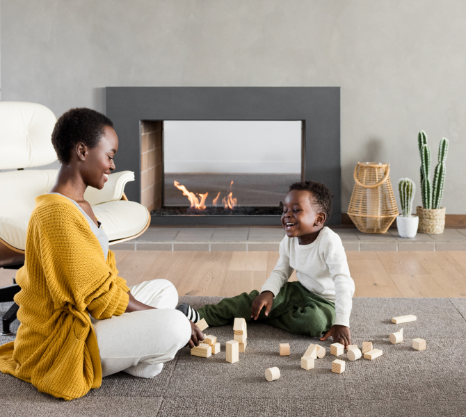 Mother and child playing with blocks