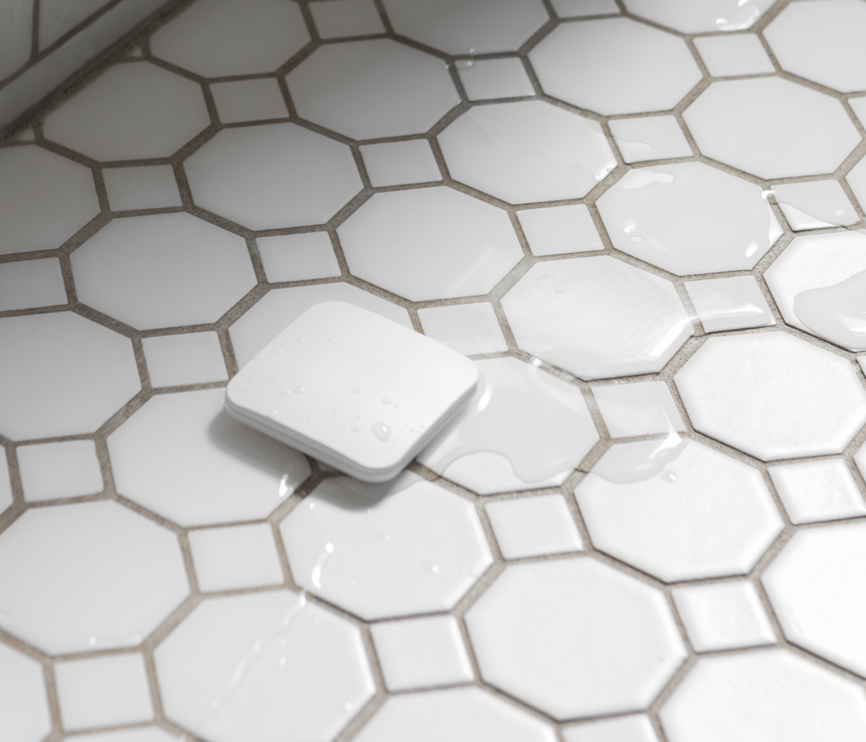 water leak sensor on bathroom floor