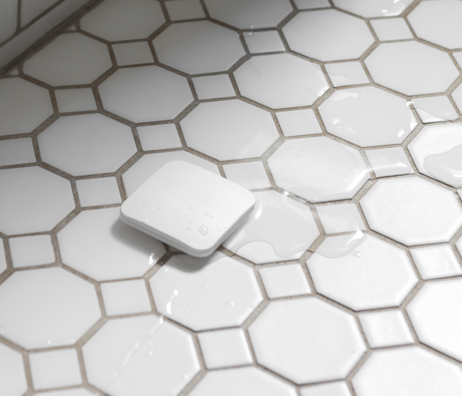 water leak sensor on bathroom floor