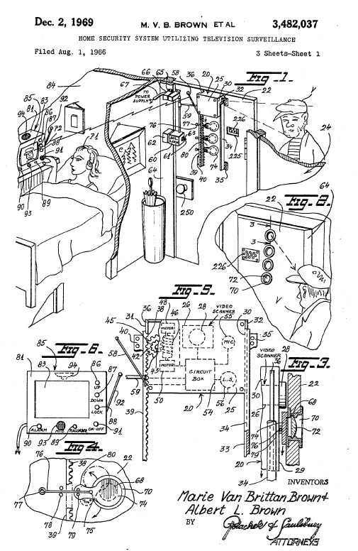 Patent for the first-ever home security system by Marie Van Brittan Brown.