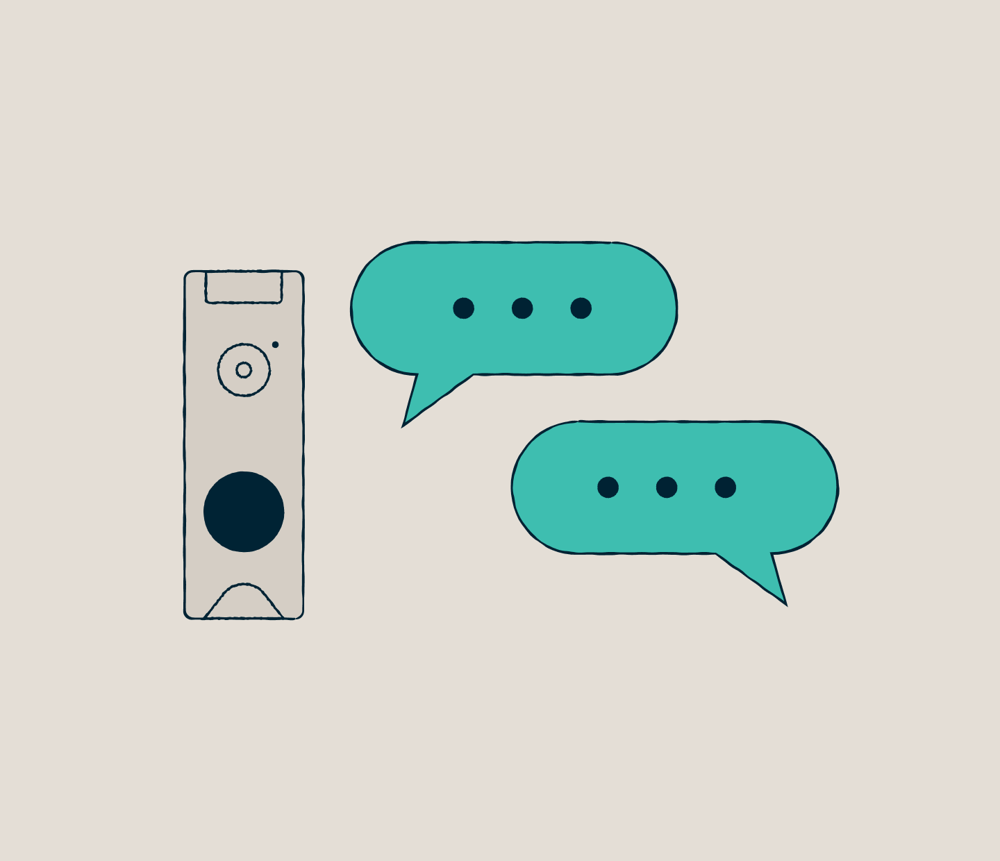 Illustration of the Skybell video doorbell showing that customers can communicate with those outside.