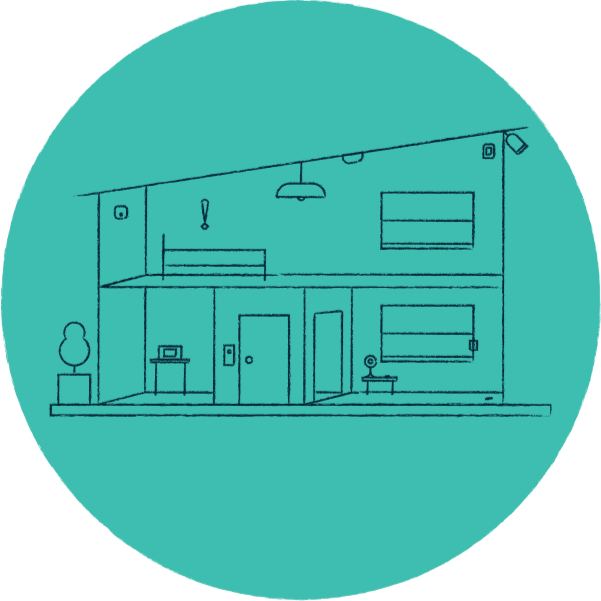 Cartoon home with alarm system installed