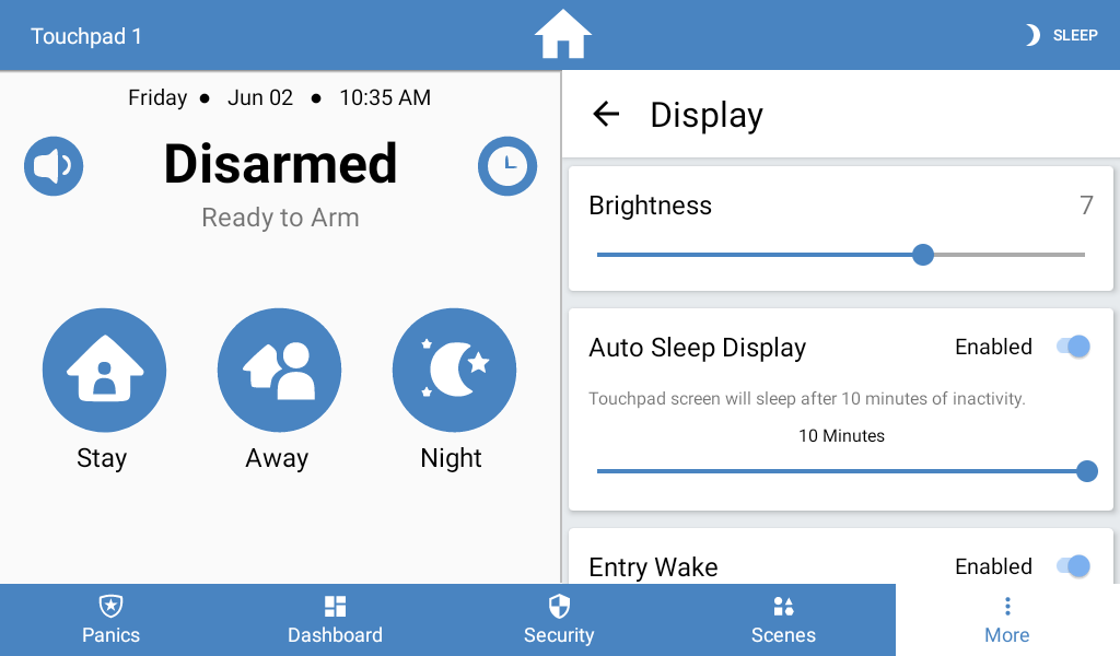 Brightness display on the Alula alarm panel.