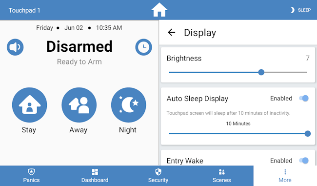 Brightness display on the Alula alarm panel.