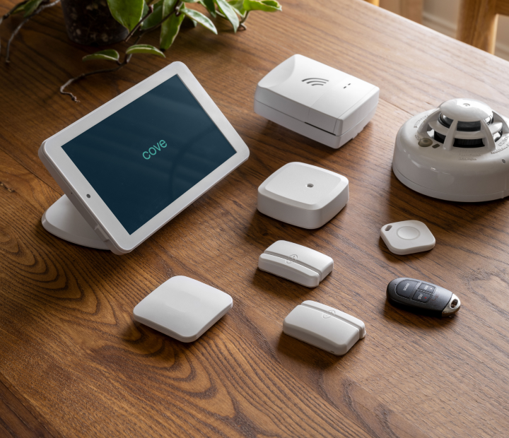 The Cove home security system includes a smoke detector, as well as cameras and sensors.