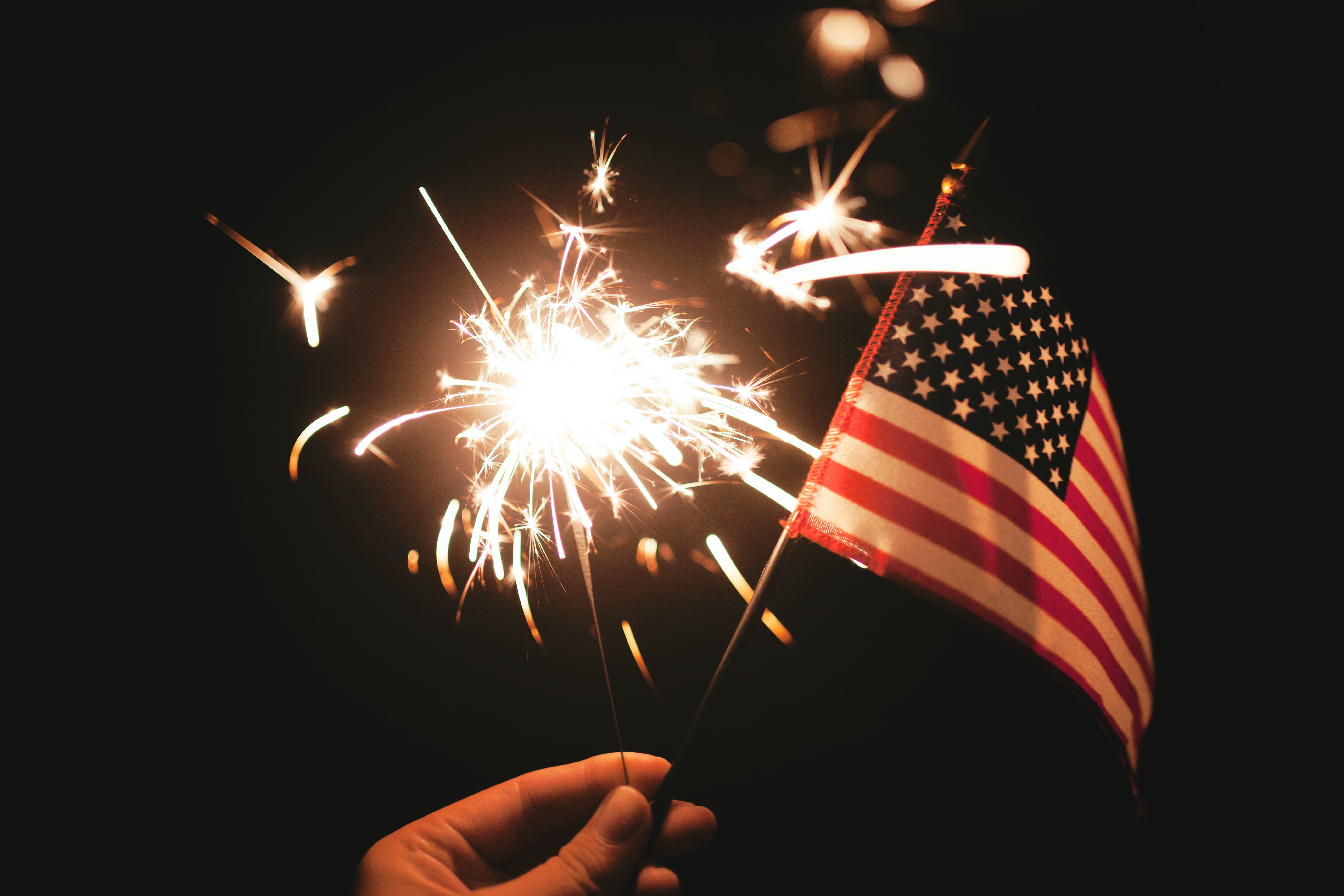 American flag and sparkler for the 4th of July