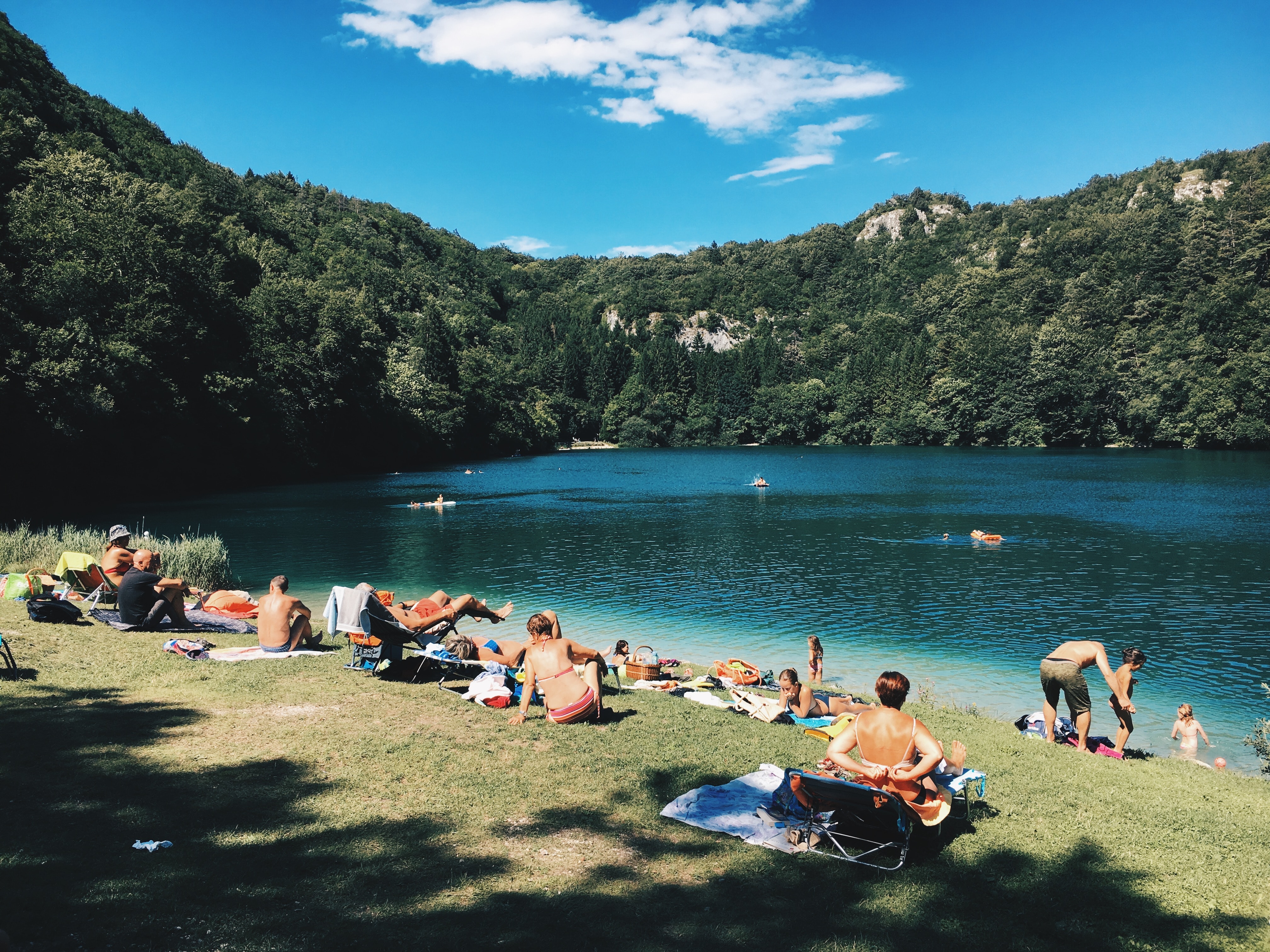 People enjoying a summer day at the lake.