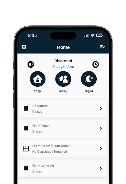 The Cove app showing the home armed and monitoring active