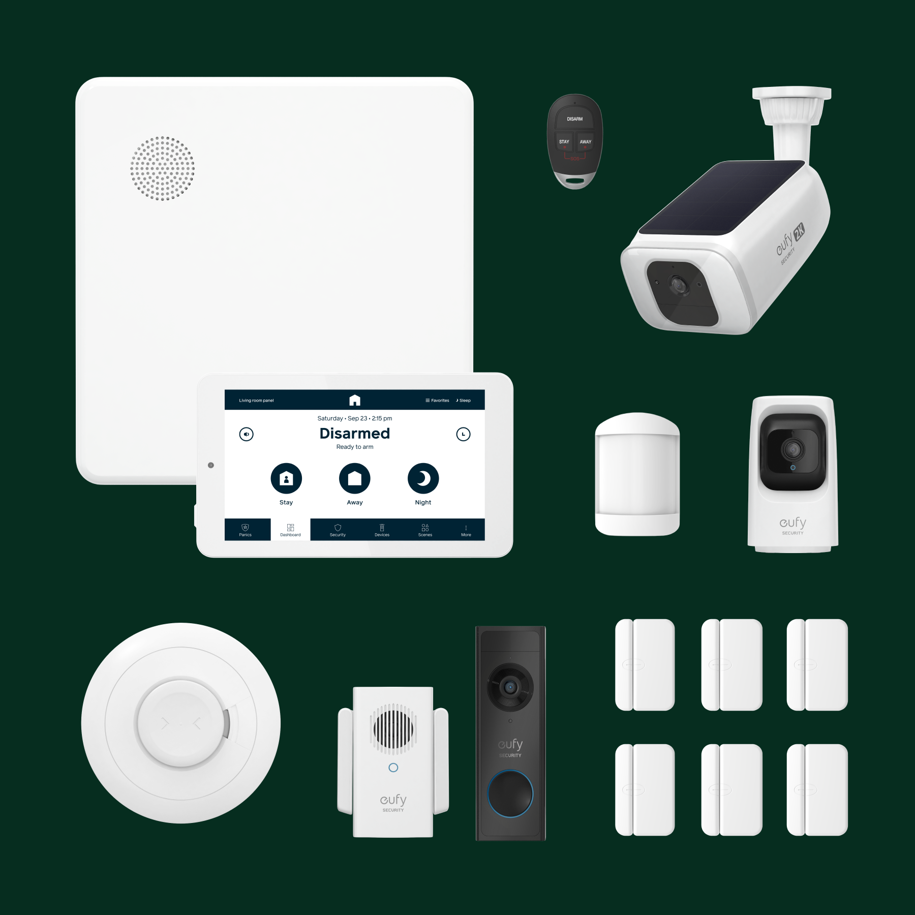 A Cove home security system with cameras and sensors.