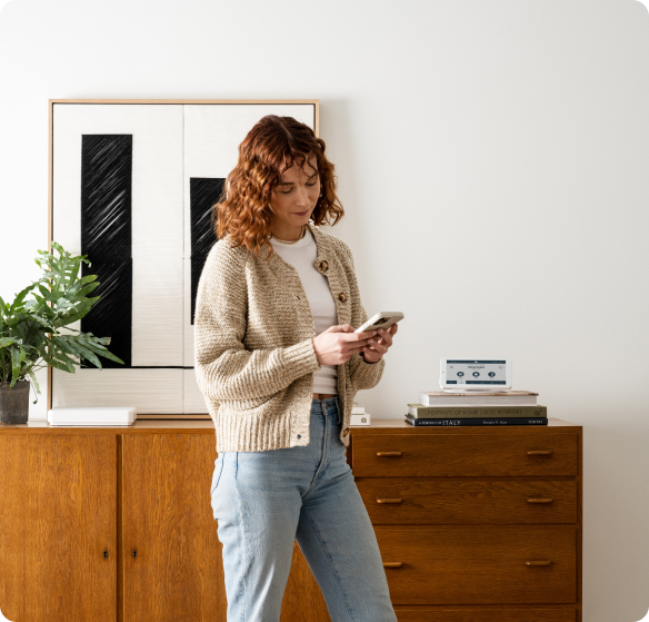 woman checking cove app
