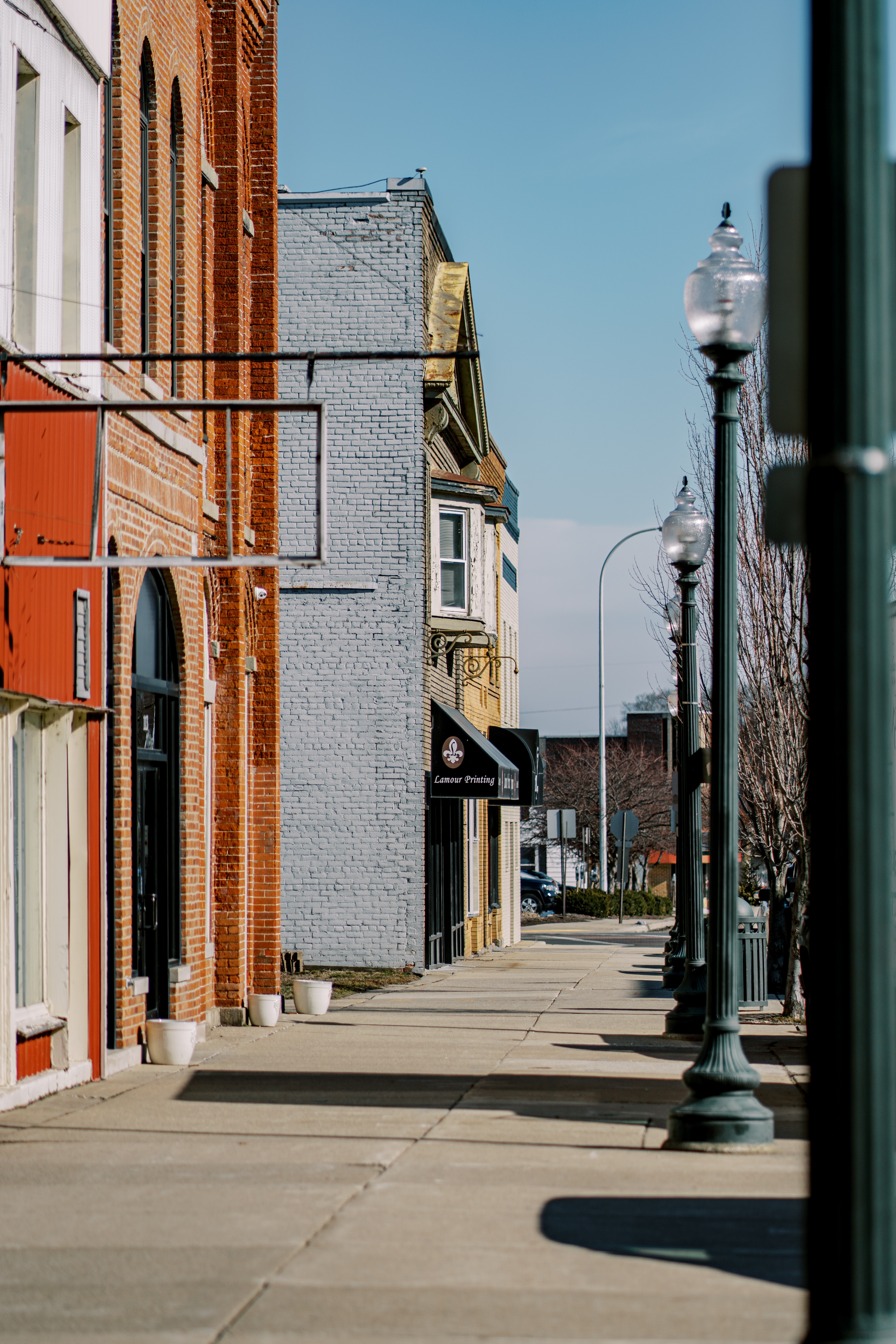City sidewalk in Monroe, Louisiana.