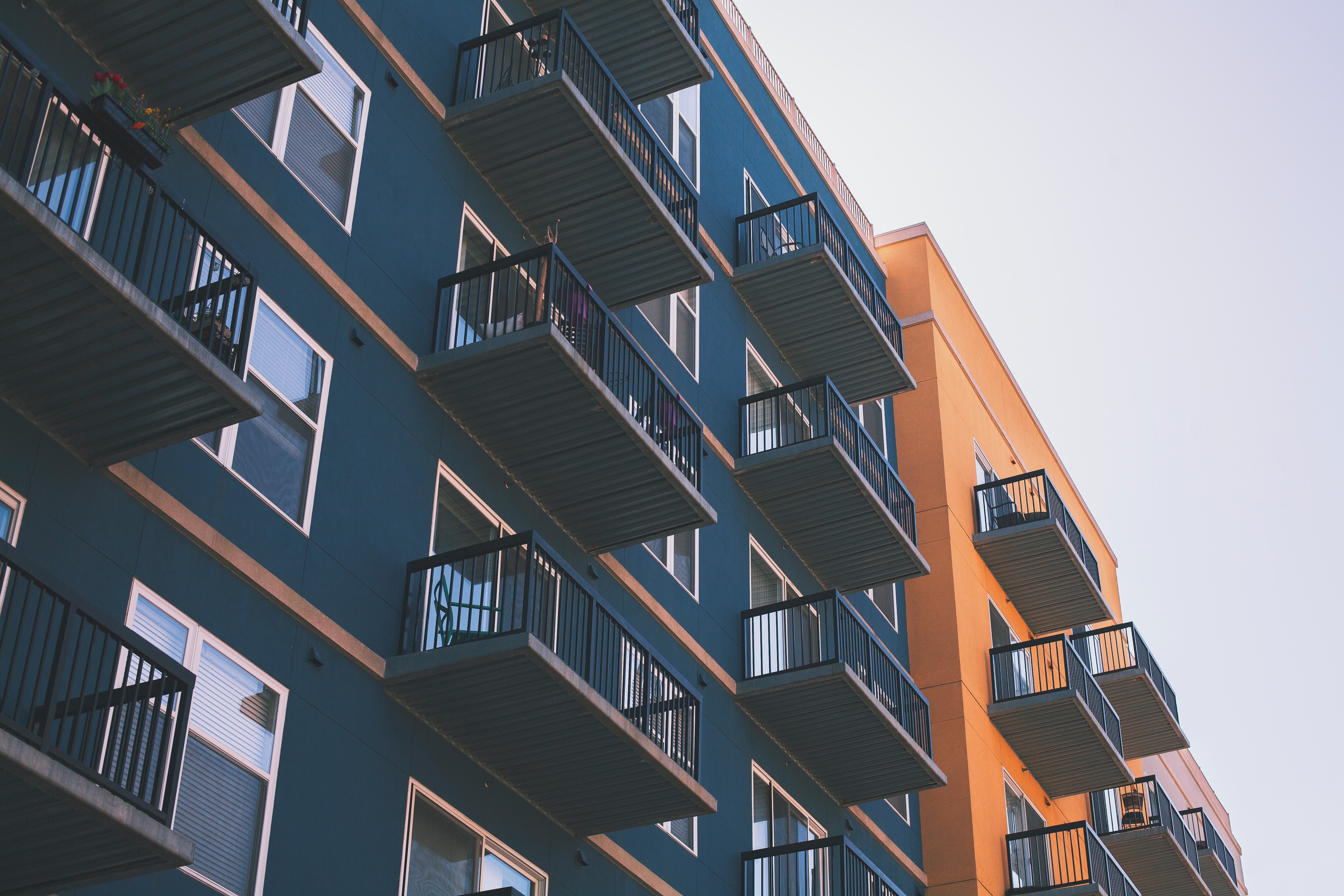 Apartment building with lots of rental units.