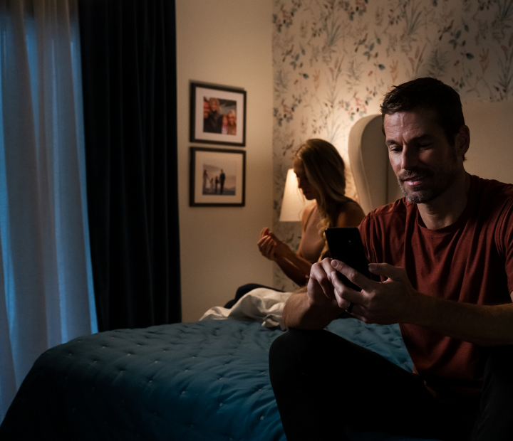 Man checking security system in room