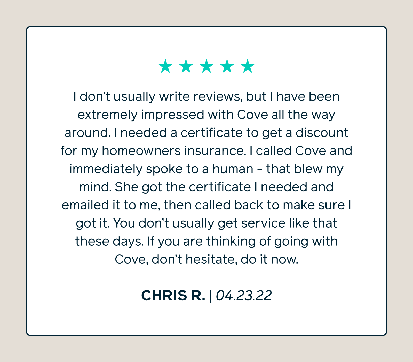 Trustpilot review from a Cove home security customer