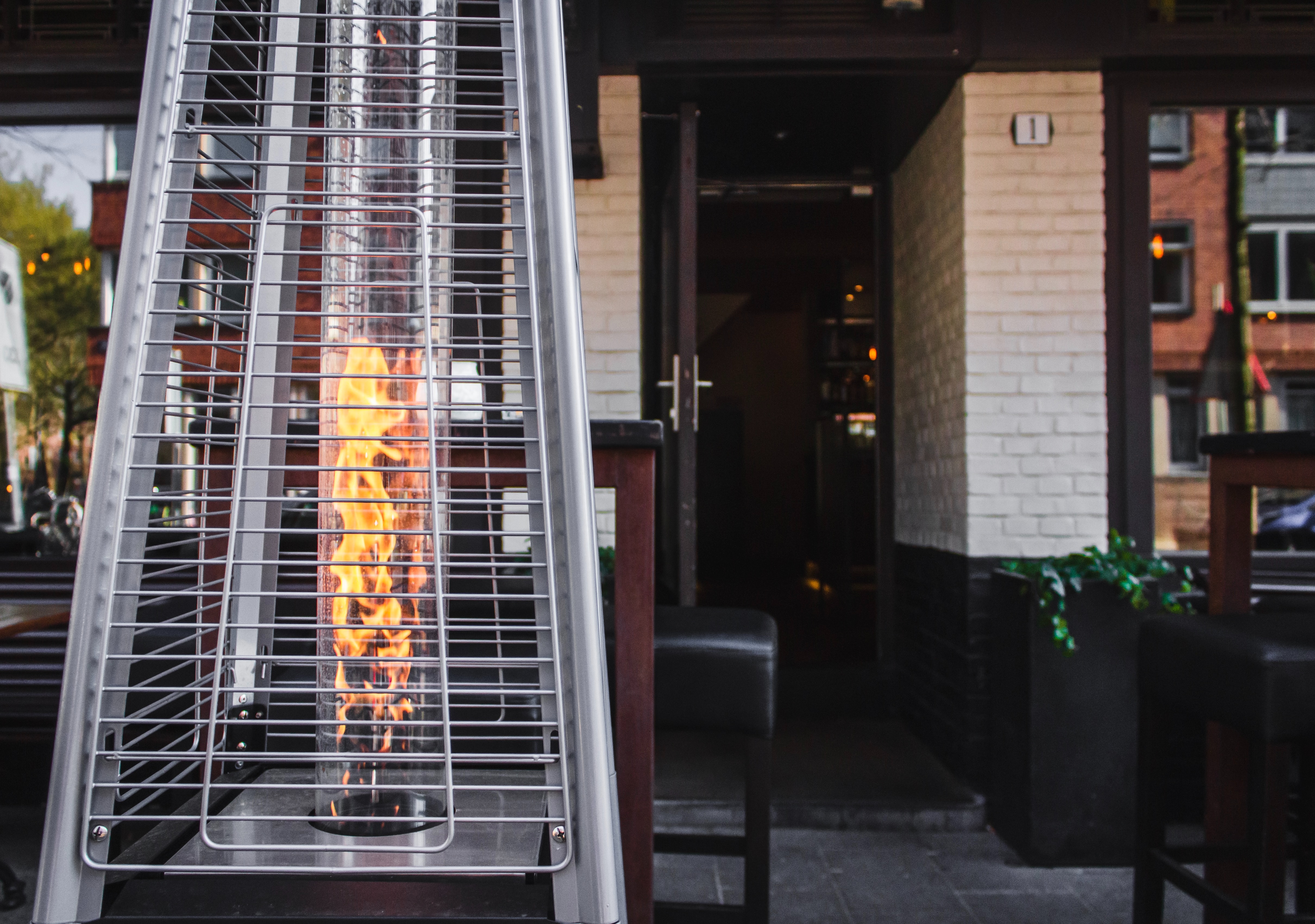 An outdoor heater set up outside.