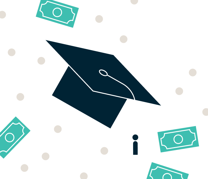 graduation cap in air with money