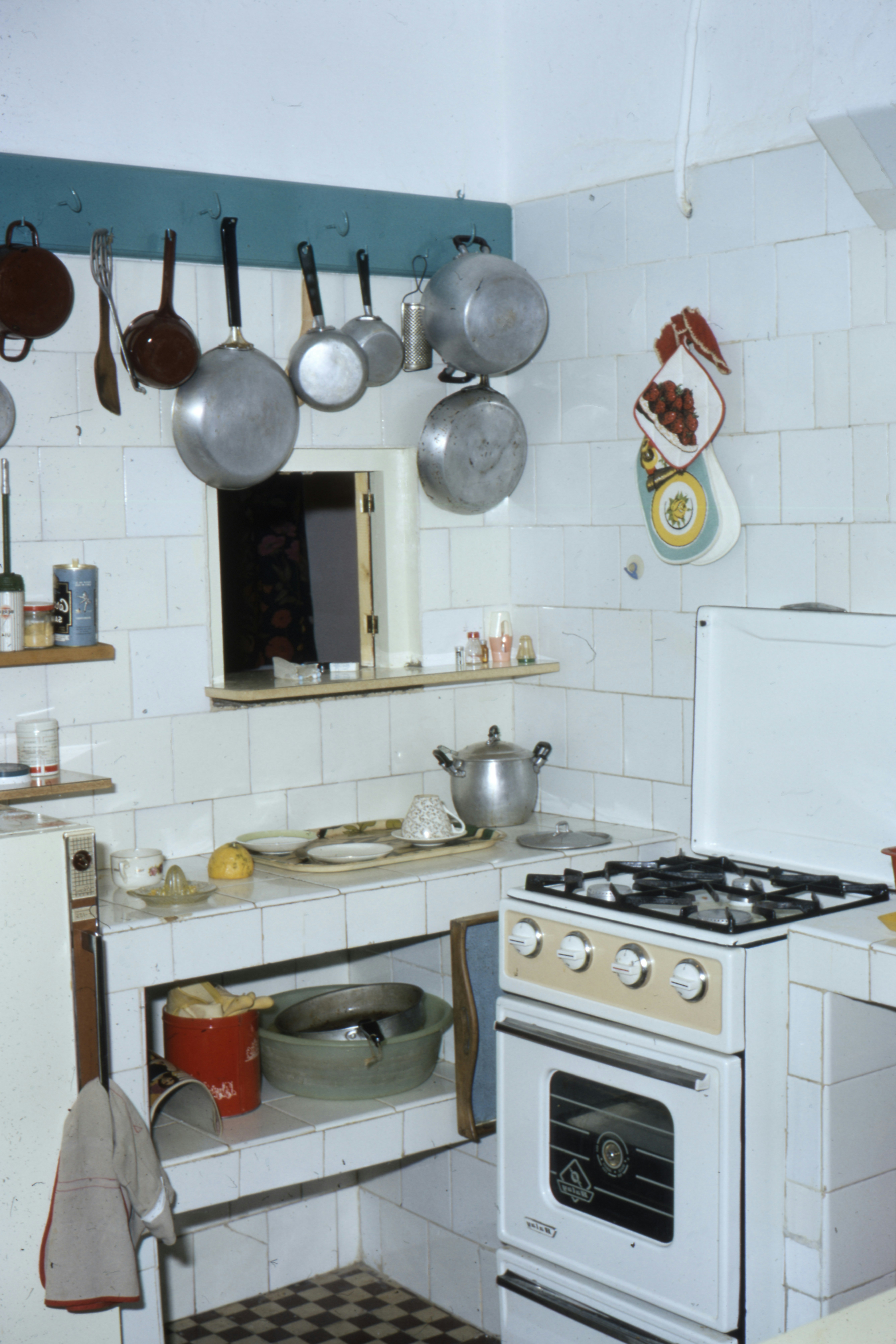 Gas stove in a kitchen.