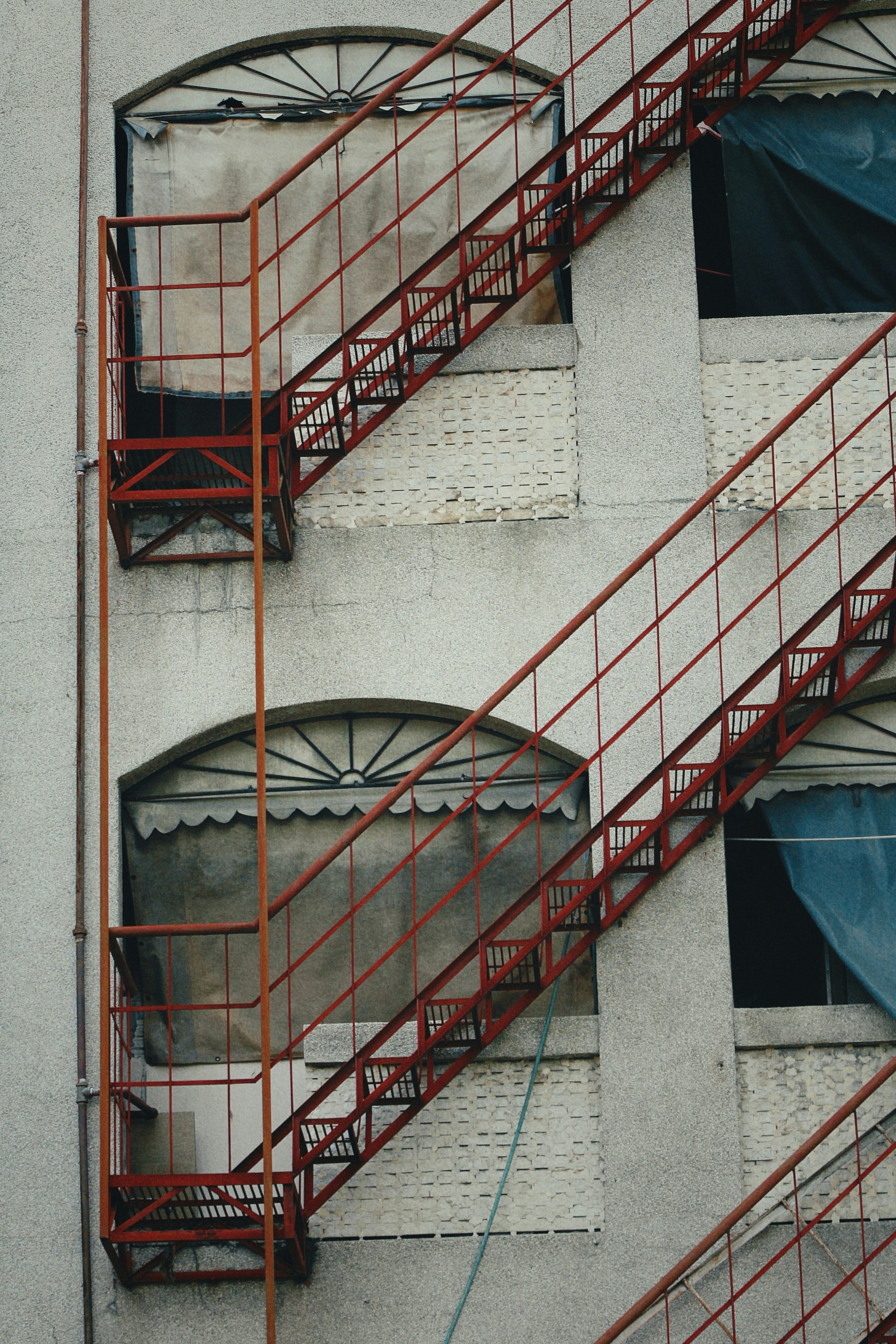 Emergency exit stairs of a building for fire evacuation.