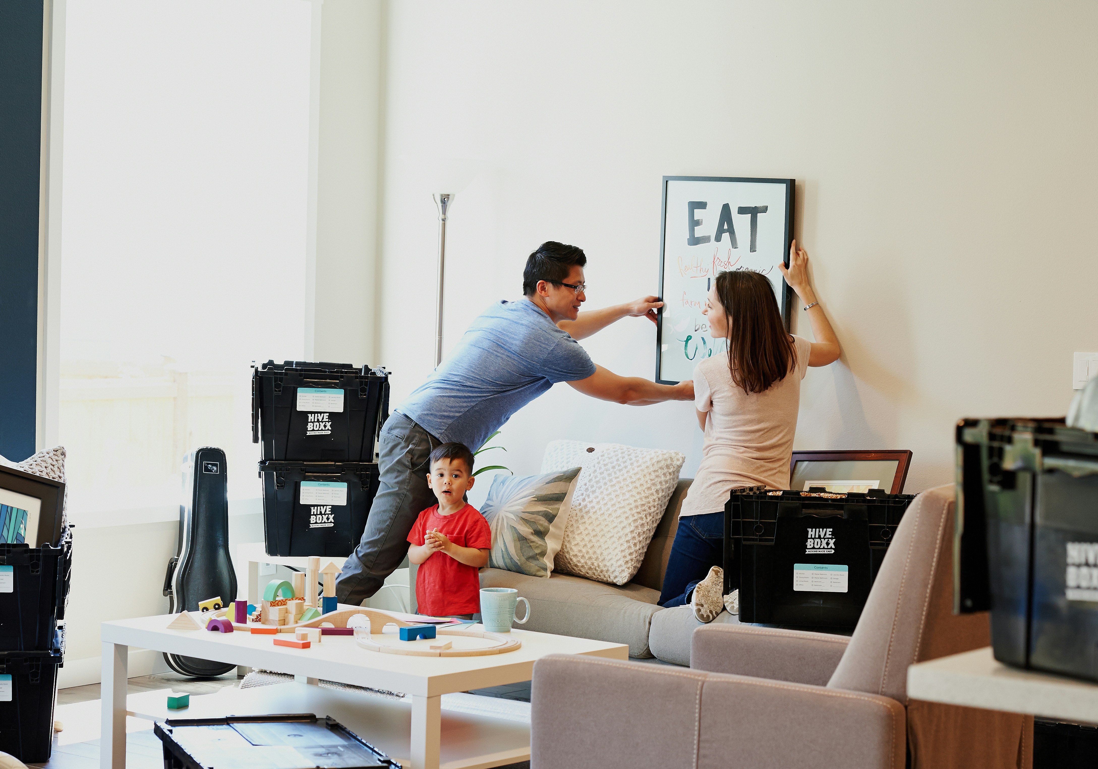A family is downsizing and moving out of their apartment.