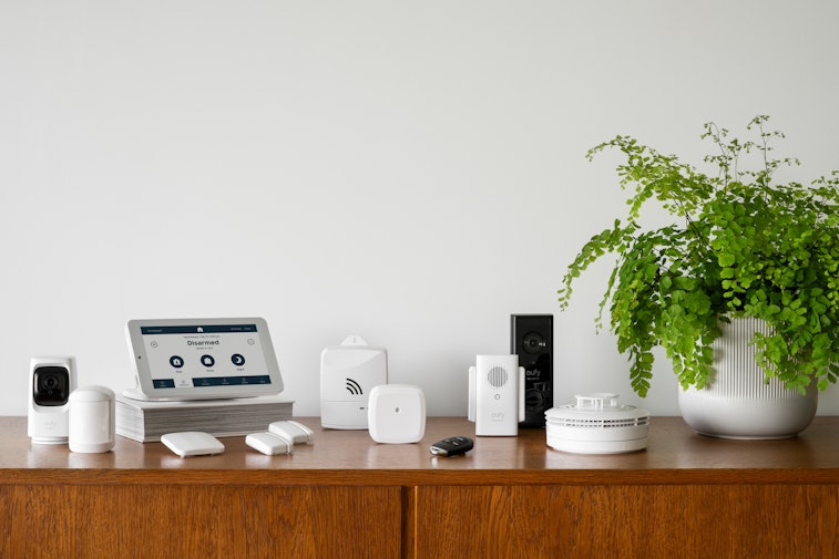 Cove system laid out on a table next to a plant