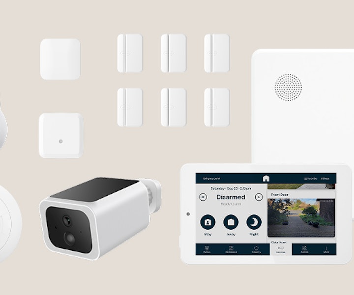 The Cove security system: touchscreen panel, hub, sensors, and camera