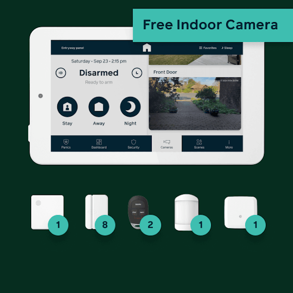 Hub, panel, 8 door window sensors, 1 motion, 1 glassbreak, free indoor