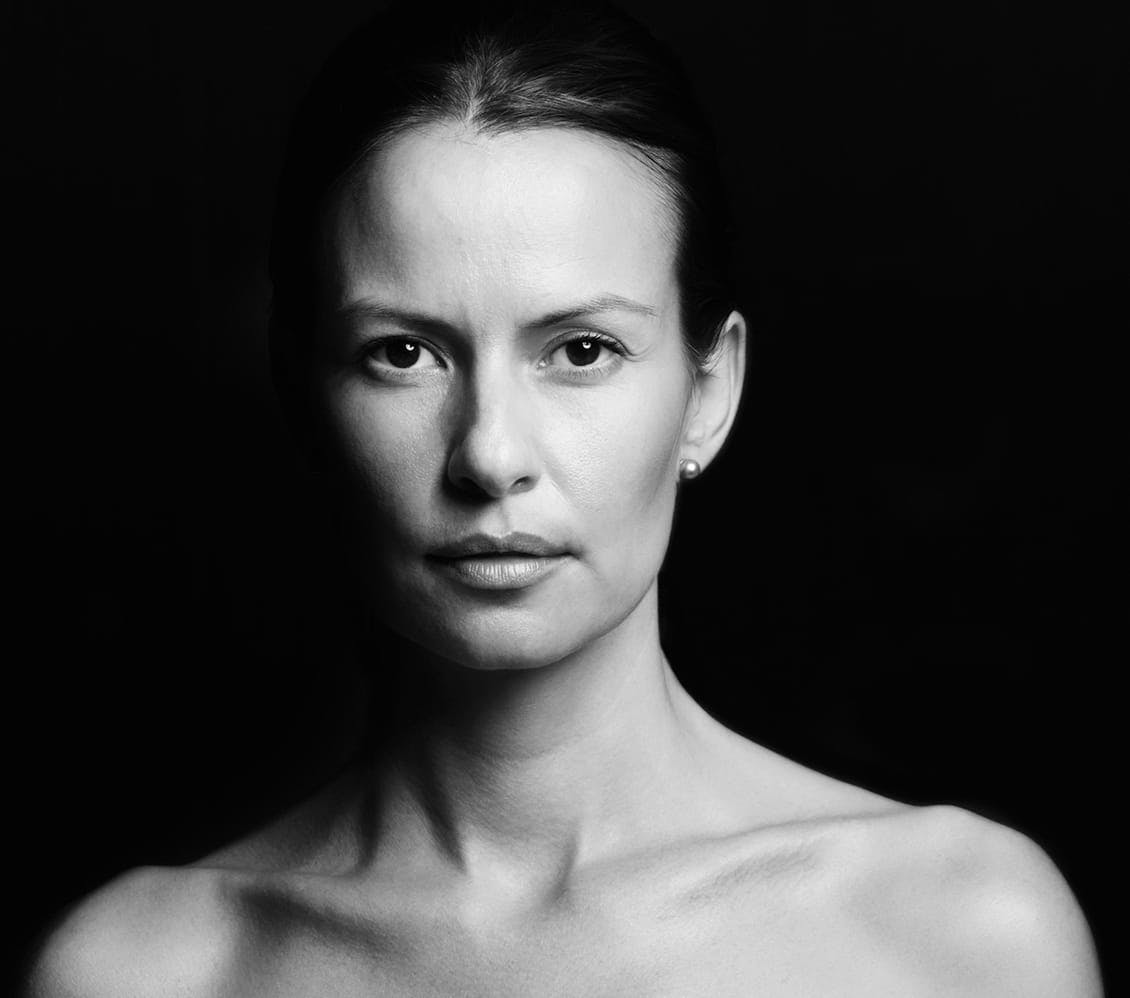 black and white image of a woman
