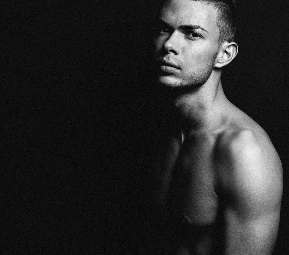 black and white image of a man