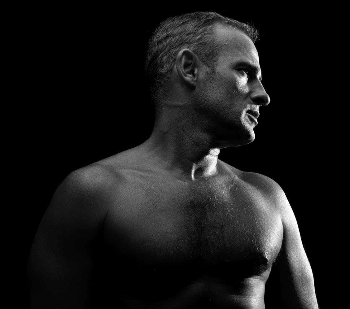 black and white photo of a man with salt and pepper hair
