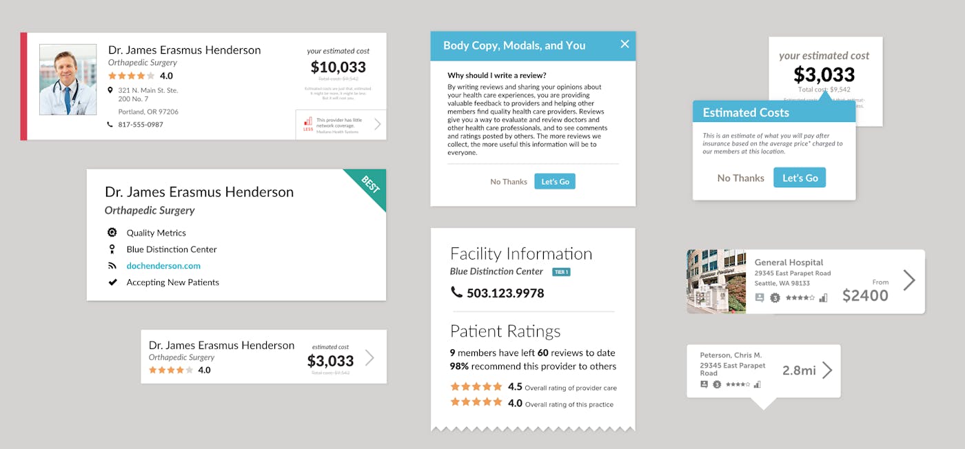 Example galley with UI patterns mocked up