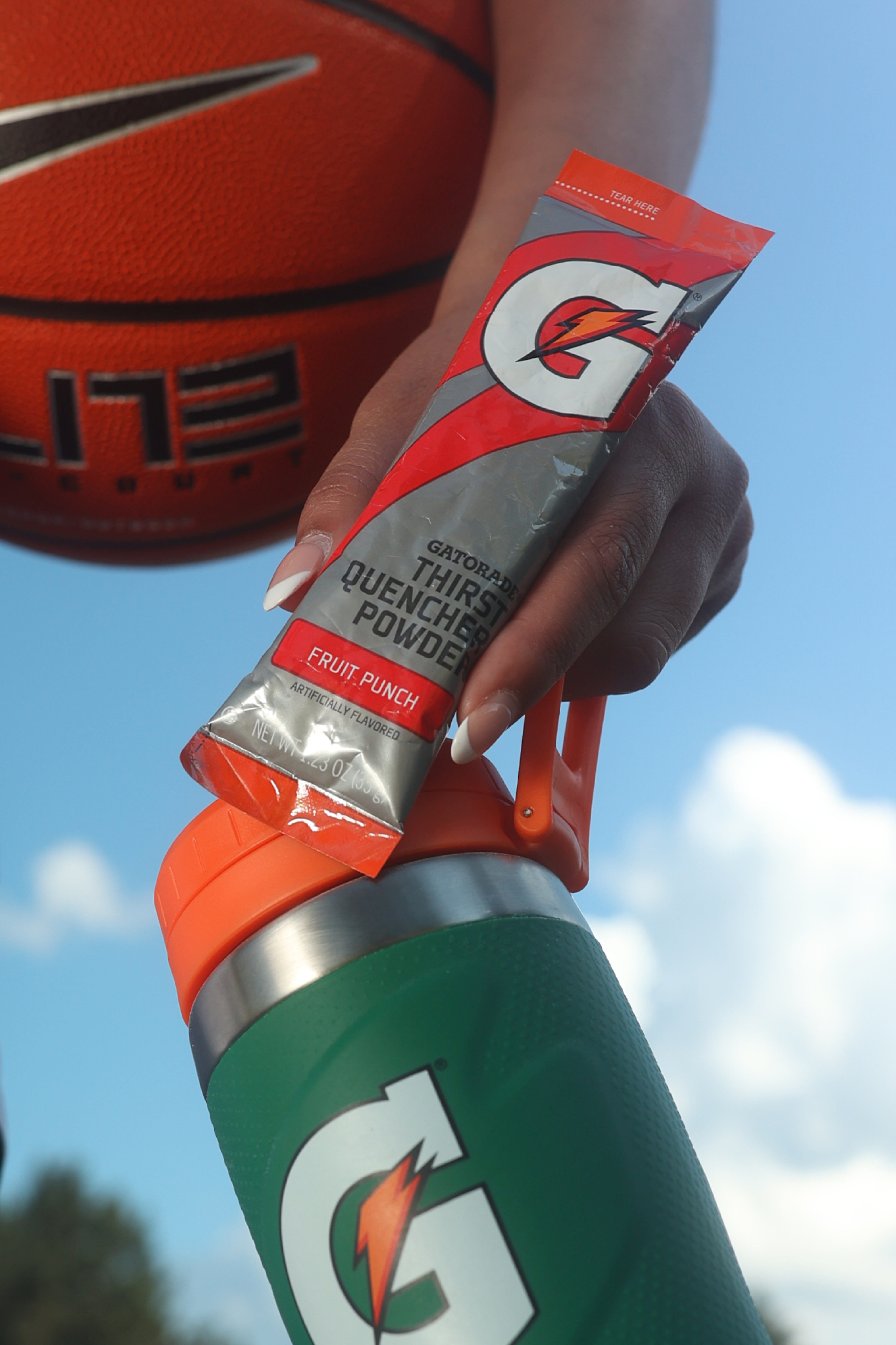 Gatorade Thirst Quencher Single Serve Powder Fruit Punch and Gx bottle