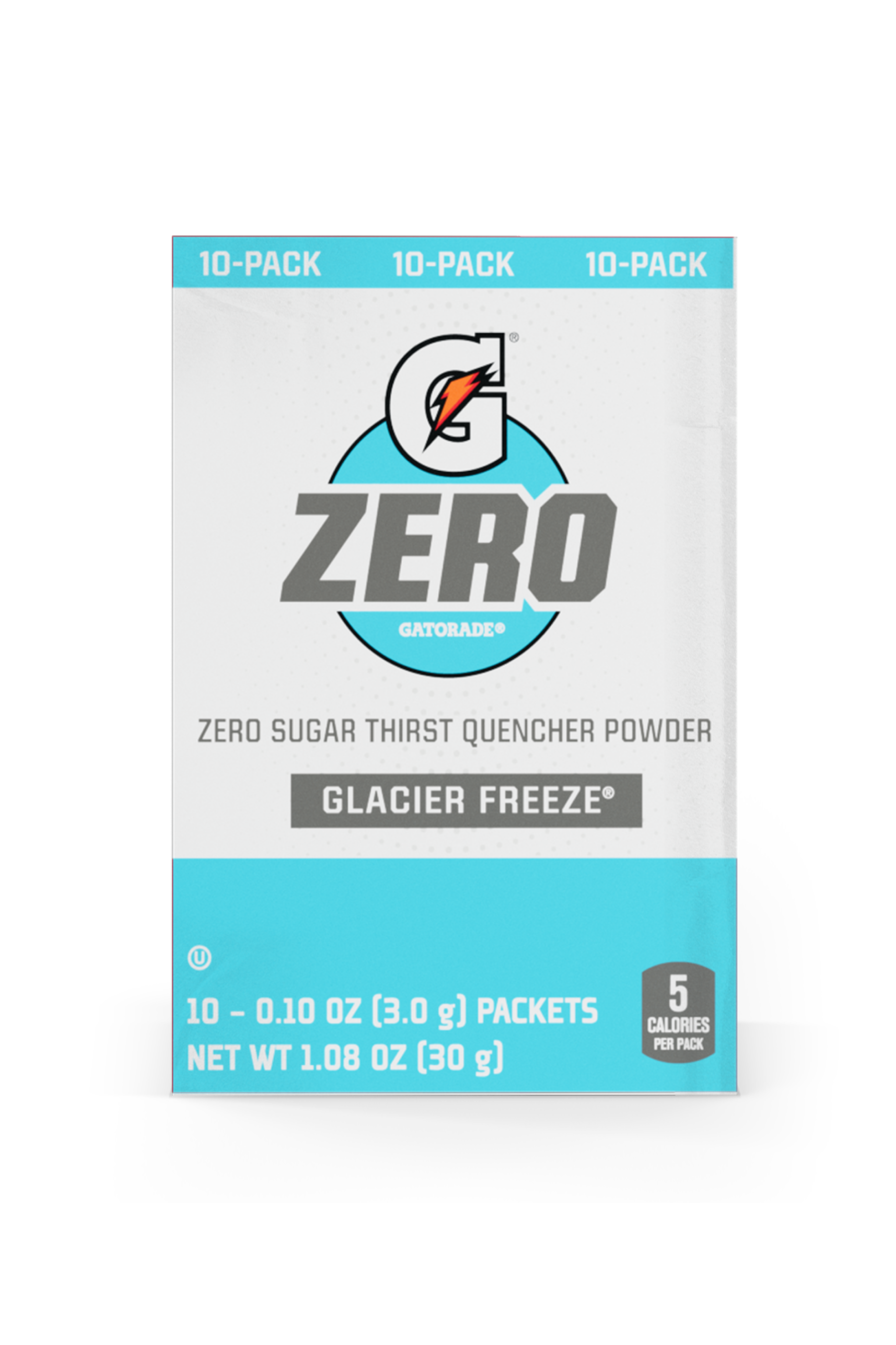 Gatorade Zero Sugar Thirst Quencher Single Serve Powder Glacier Freeze 10 Pack