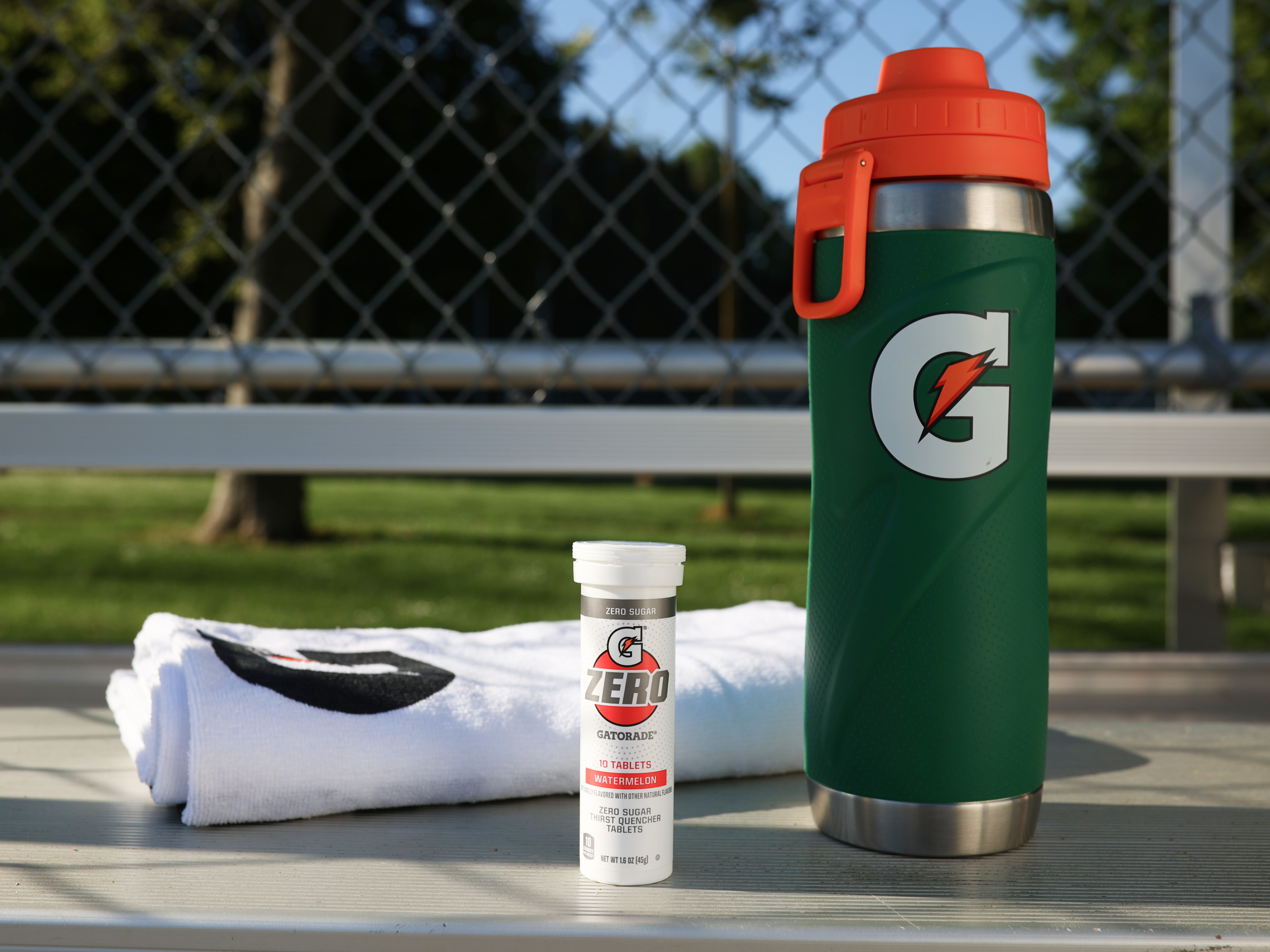 Gatorade zero watermelon tablets with Gx towel and stainless steel bottle