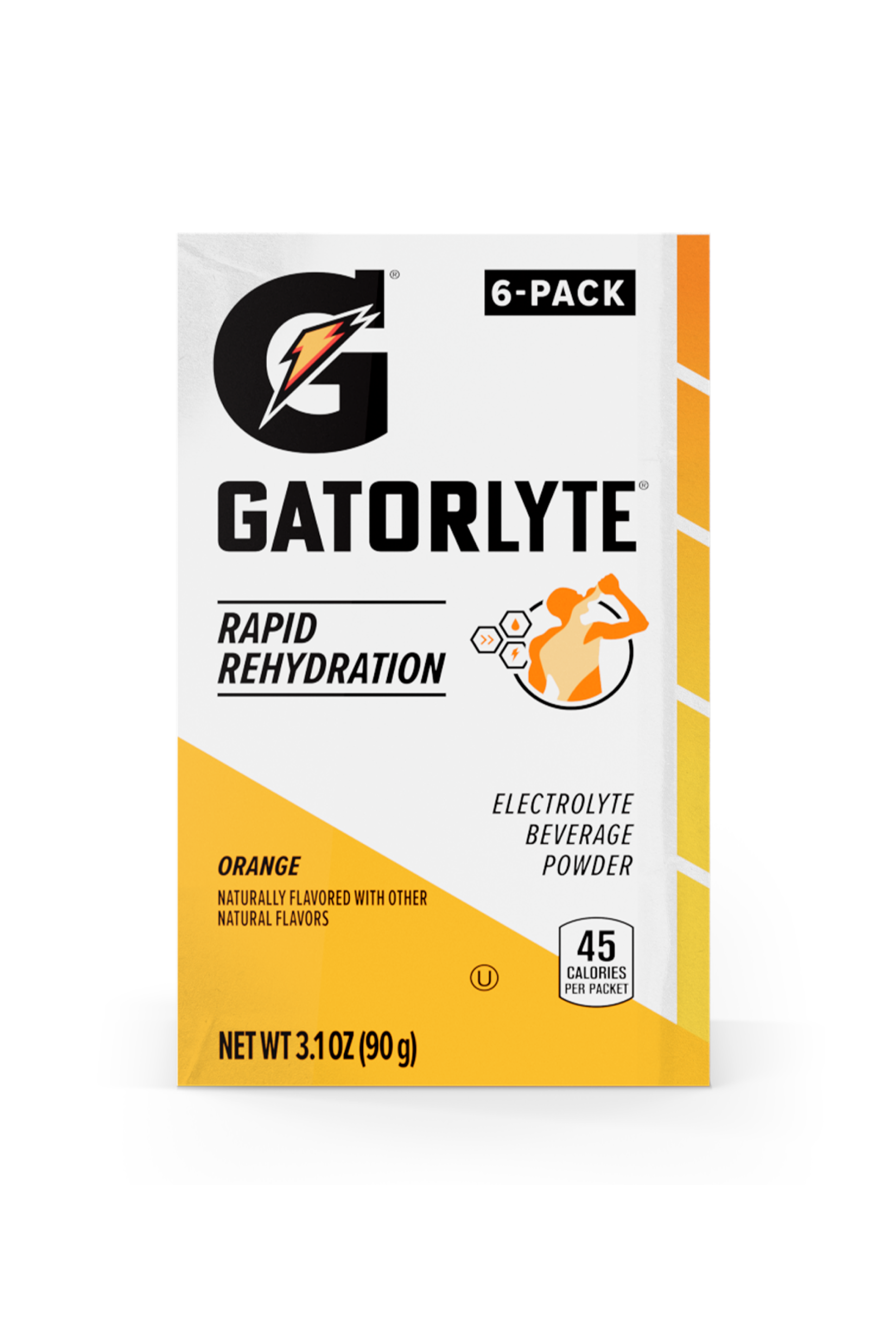 Box of Gatorlyte single serve packs orange