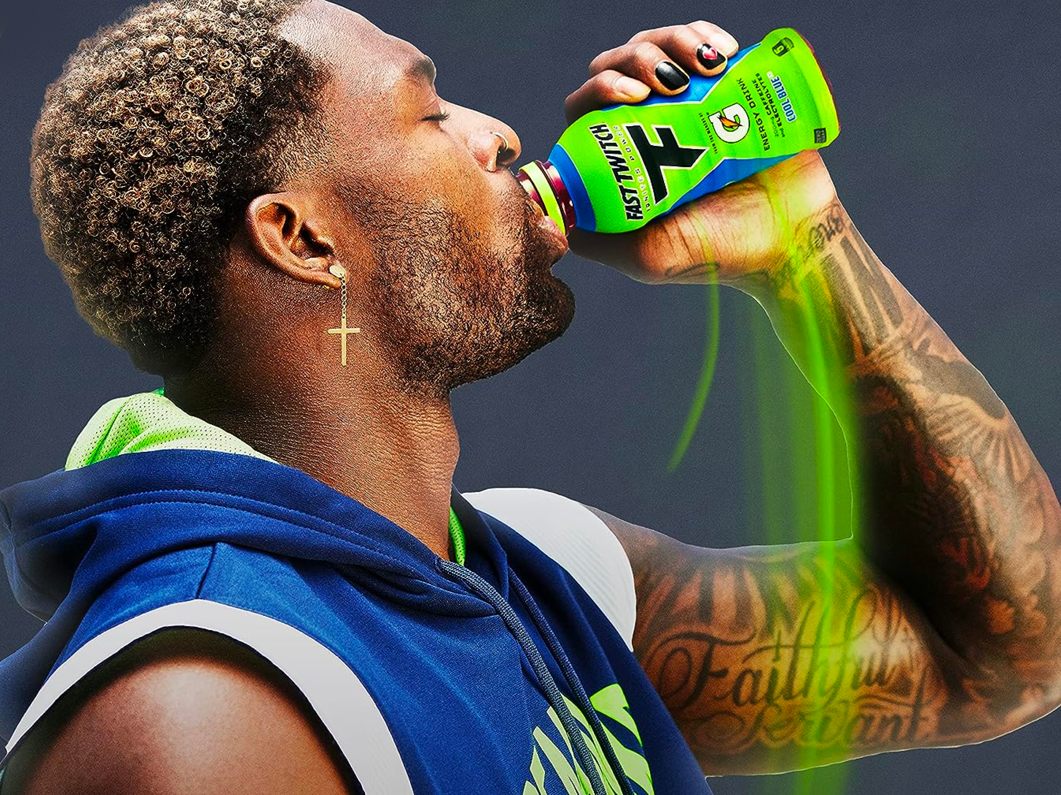 Athlete drinking fast twitch ready to drink cool blue