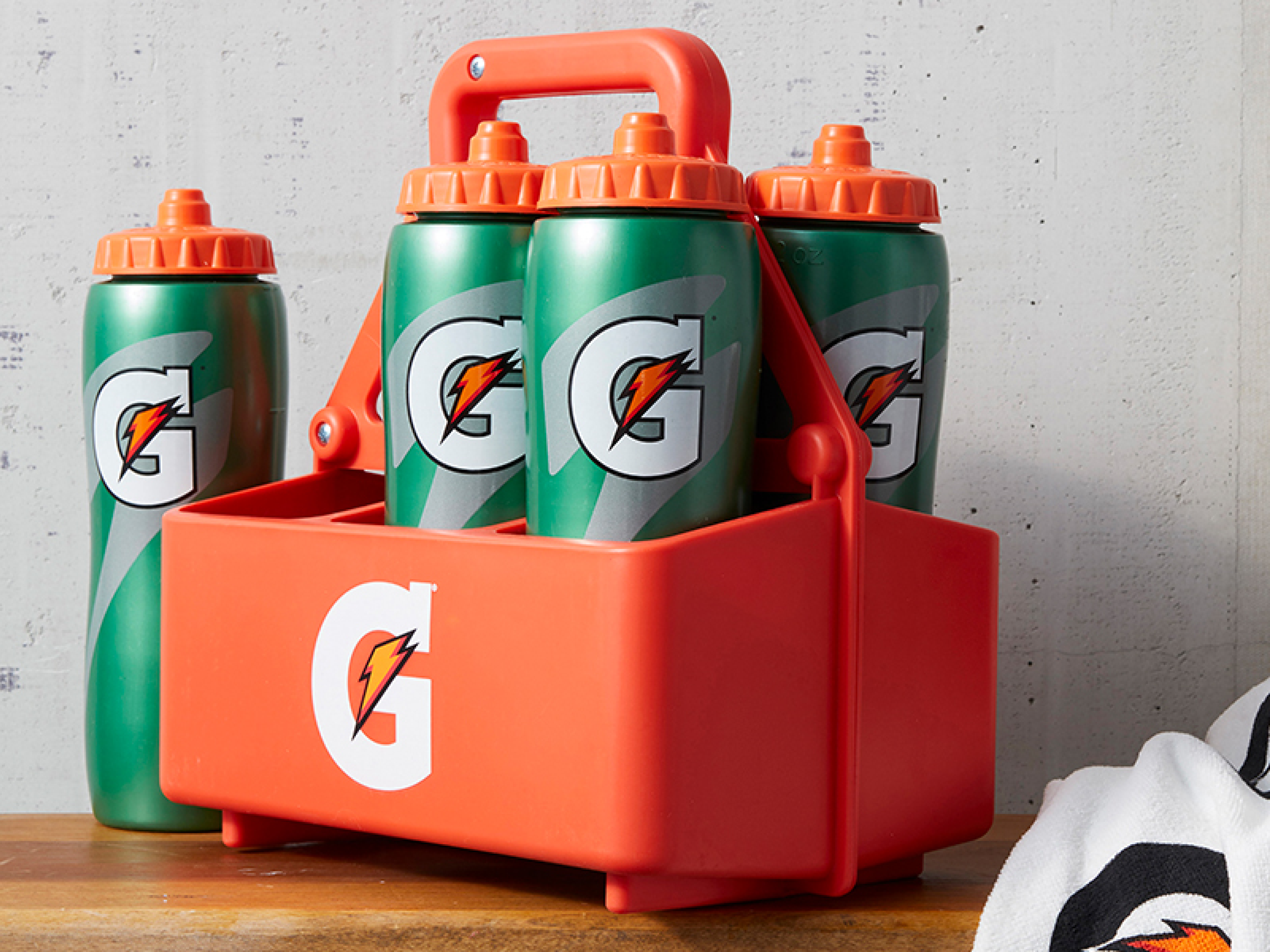 Orange Bottle Carrier with Green Gatorade Bottles inside