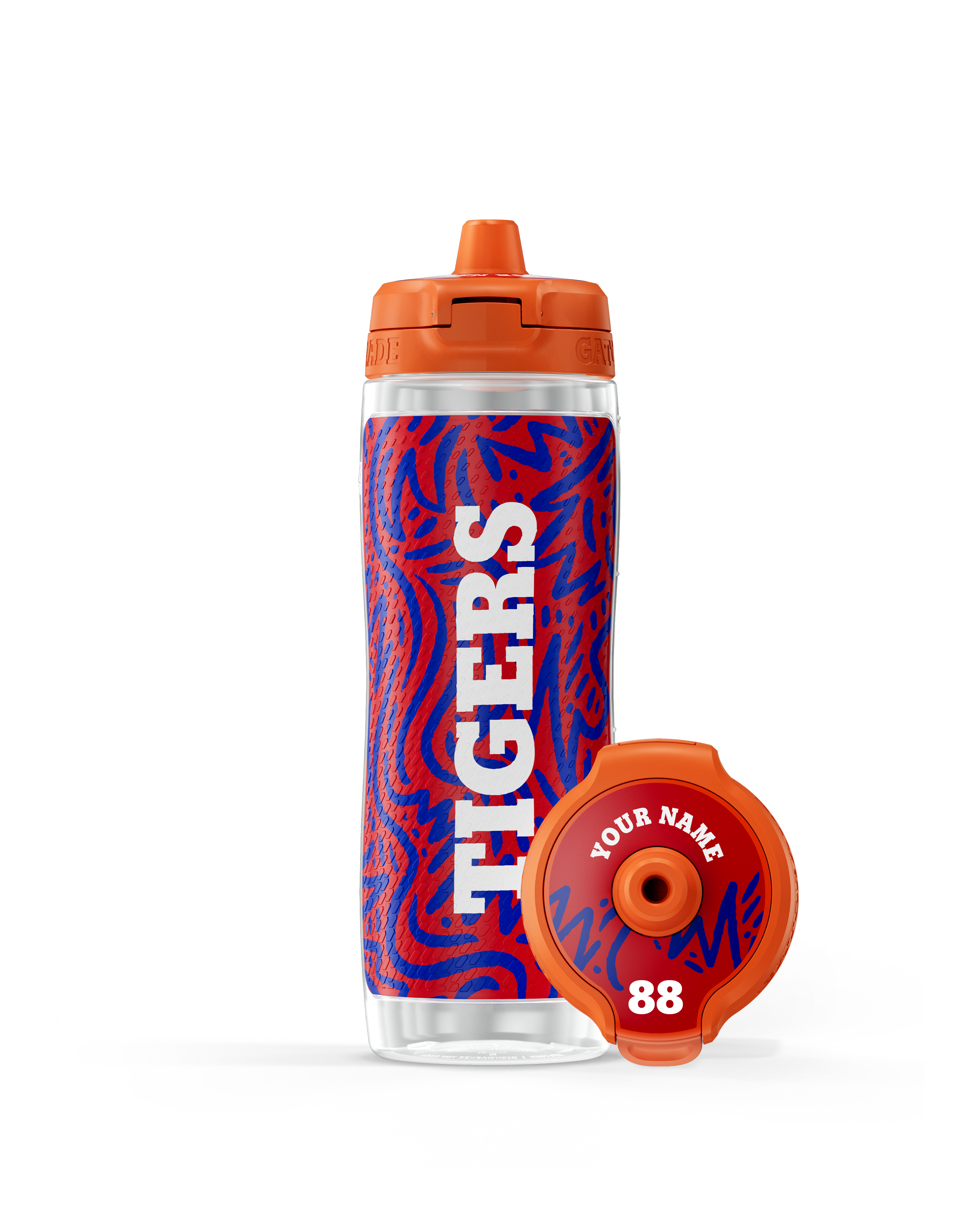 Gatorade ID Bottle with Red and Royal Blue zigzag pattern and lid with customizable name and number