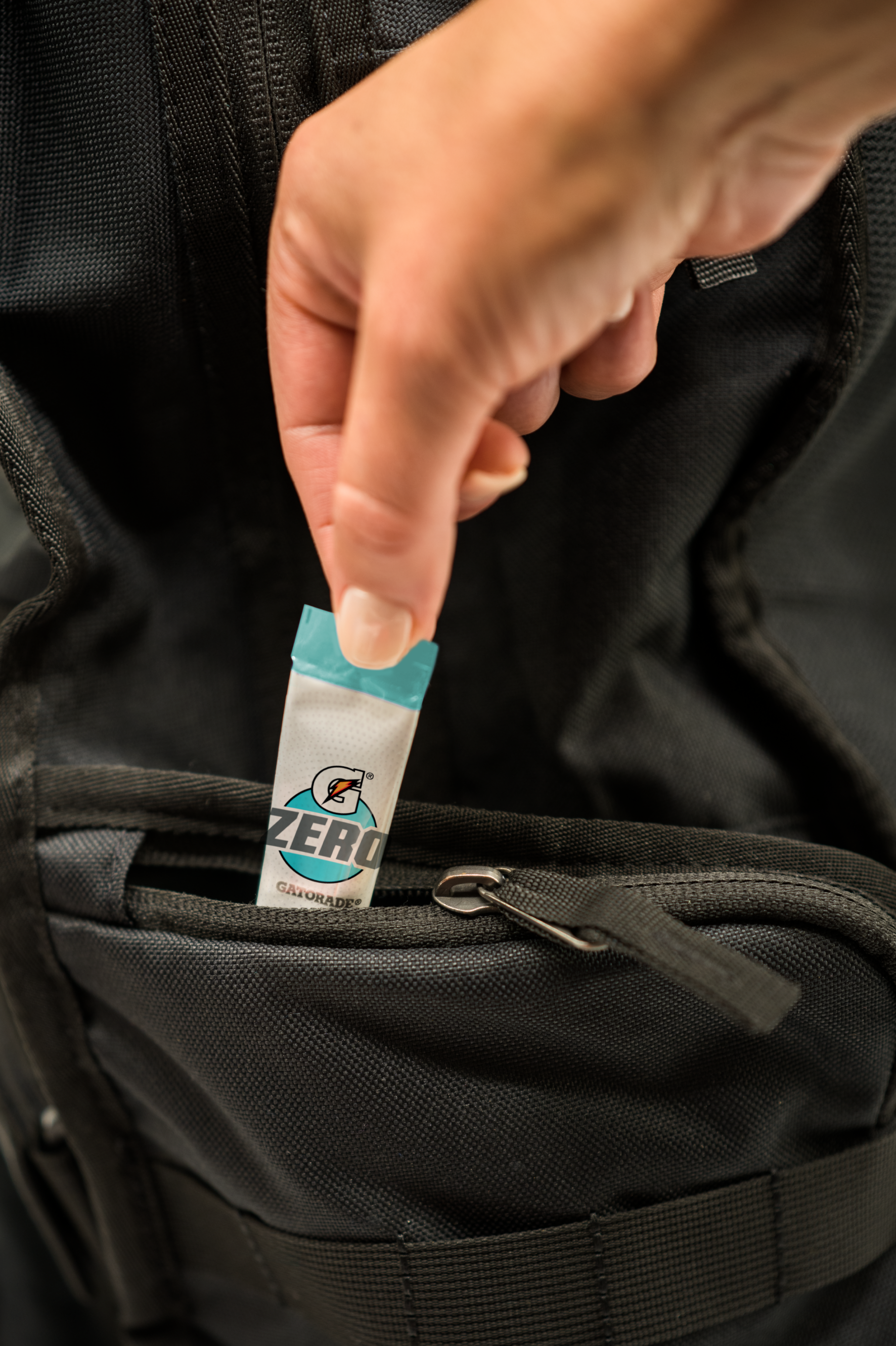 Gatorade zero glacier freeze package in pocket of athlete